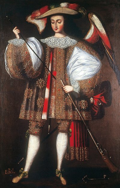 Arcángel Eliel con arcabuz — Escuela cuzqueña