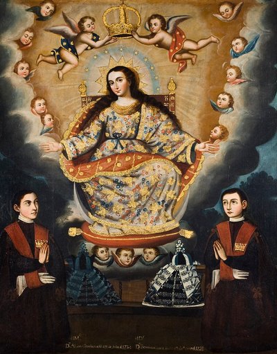 Virgen sentada con graduación de los hermanos García — Escuela cuzqueña