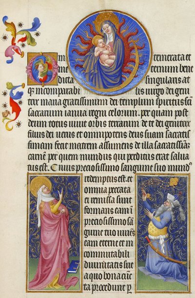 Folio 22r - la Virgen, la Sibila y el emperador Augusto — Hermanos Limbourg