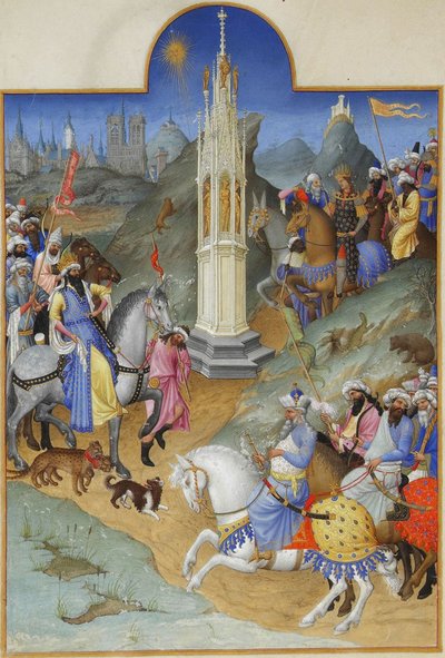 Folio 51v - el encuentro de los Magos — Hermanos Limbourg