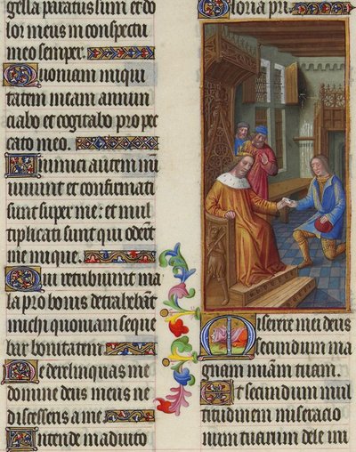 Folio 67v - David encomienda una carta a Urías — Hermanos Limbourg