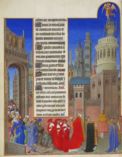 Folio 71v - la procesión de san Gregorio — Hermanos Limbourg