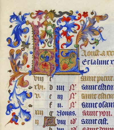 Initiales KL d'Août - Très Riches Heures du duc de Berry - f9r — Hermanos Limbourg