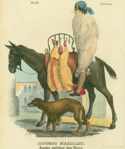 Carnicero ambulante en su burro