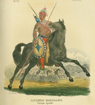 Guerrero Apache a caballo con lanza — Claudio Linati