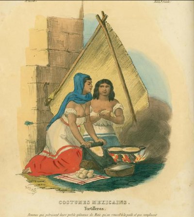 Mujeres mexicanas preparando tortillas — Claudio Linati