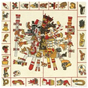 Representación de una deidad mexica y elementos cosmológicos