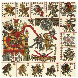 Códice Pictórico — Prehispánico con deidades y aves — Tlacuilo anónimo, tradición mixteca-puebla (Códice Borgia)