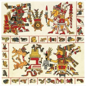 Códice Maya: — Representación de Deidades y Rituales — Tlacuilo anónimo, tradición mixteca-puebla (Códice Borgia)