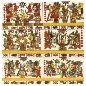 Códice Borgia: — Escenas de rituales y deidades mesoamericanas — Tlacuilo anónimo, tradición mixteca-puebla (Códice Borgia)