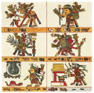 Códice Borgia: — Representación de deidades y rituales prehispánicos — Tlacuilo anónimo, tradición mixteca-puebla (Códice Borgia)