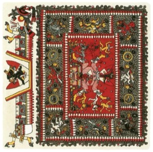 Códice Borbónico: — Detalle con deidades y ofrendas — Anónimo tlacuilo mexica (Códice Borbónico)