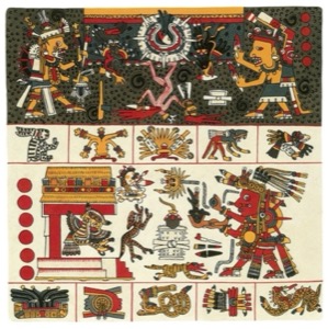 Representación de rituales y deidades mexicas — Tlacuilo anónimo, tradición mixteca-puebla (Códice Borgia)