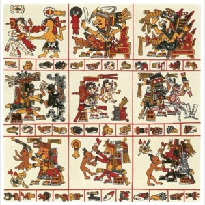 Códice Borgia, — Lámina, nº 61 — Tlacuilo anónimo, tradición mixteca-puebla (Códice Borgia)