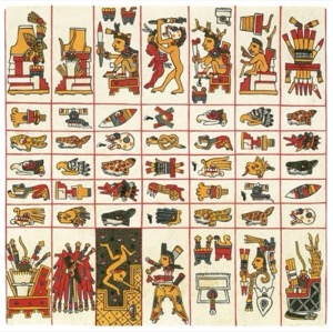 Fragmentos de códices prehispánicos: calendario y figuras