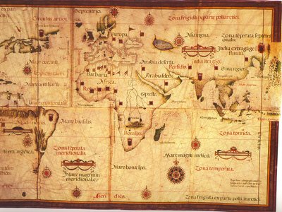 Homem (1554) con continentes y zonas climáticas — Lopo Homem