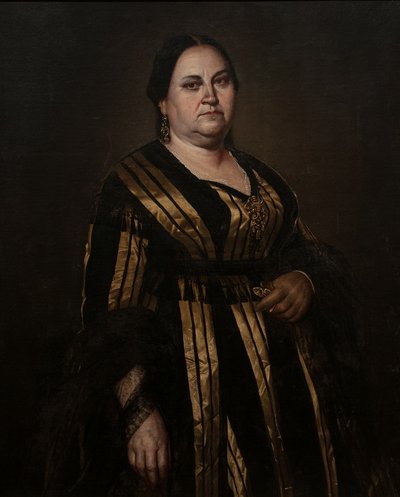 Retrato de dama elegante con vestido rayado — Martín Tovar y Tovar