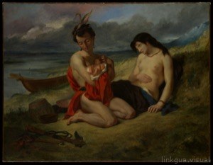 Familia indígena junto al río