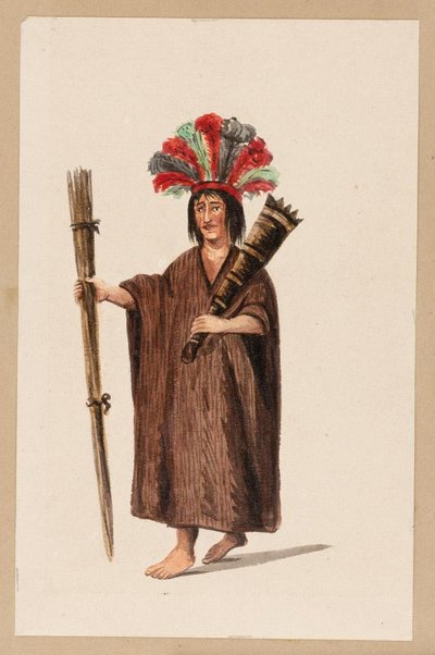 Indígena con tocado de plumas y bastón — Pancho Fierro
