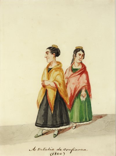 Dos mujeres con mantos y faldas — Pancho Fierro