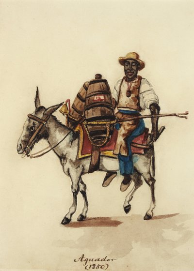 Hombre con burro y barril — Pancho Fierro