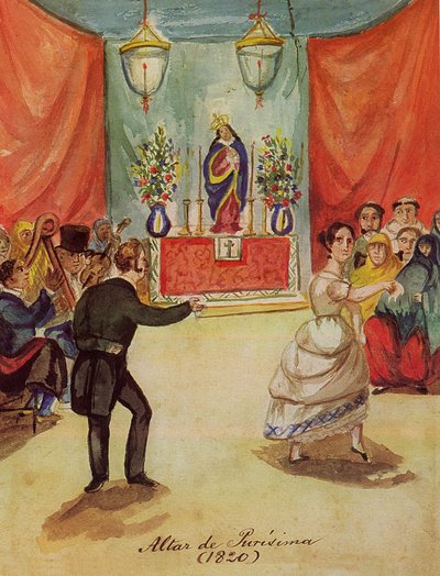 Danza frente a altar religioso — Pancho Fierro
