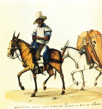 Arriero con mulas cargadas — Pancho Fierro