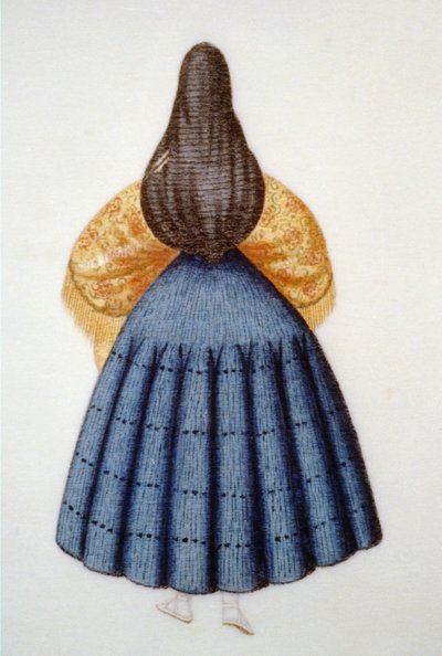 Mujer con falda azul y chal amarillo — Pancho Fierro