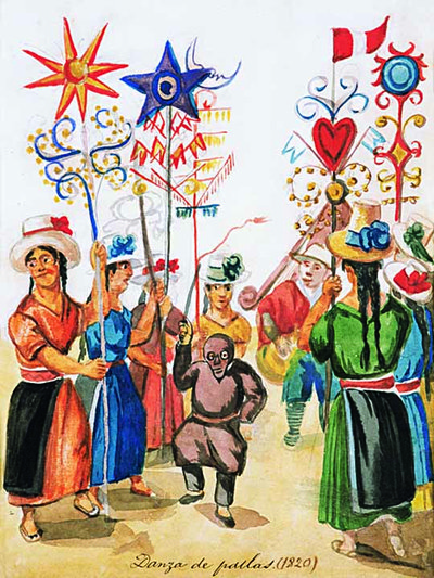 Danza de pallitas con palos decorados — Pancho Fierro