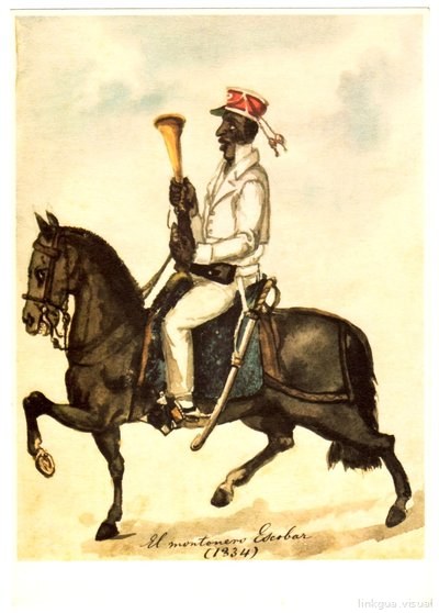 Montonero a caballo con trompeta