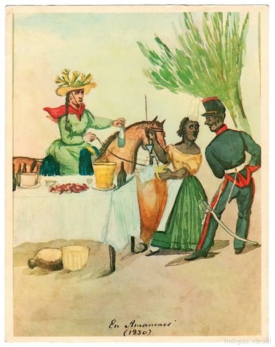 Vendedoras y soldado en Amanacer