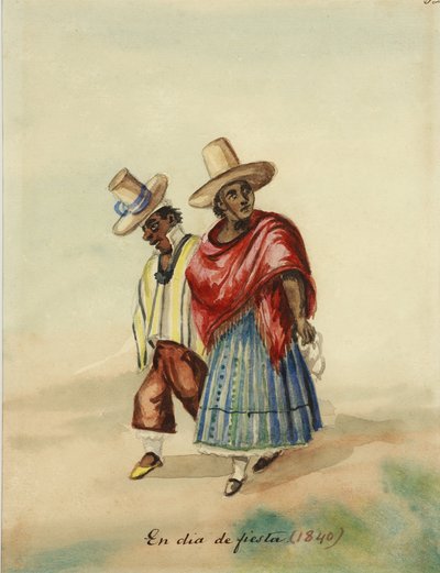 Pareja con sombreros en día de fiesta — Pancho Fierro