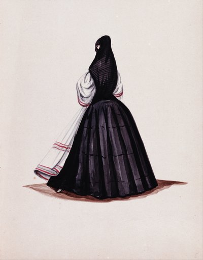Mujer con traje tradicional negro y blanco — Pancho Fierro