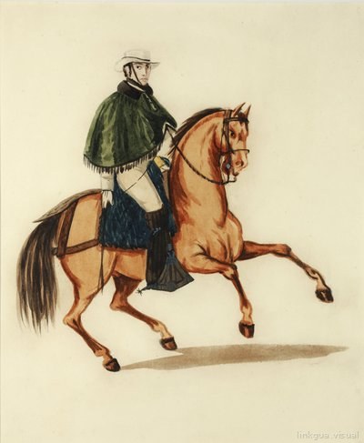 Hombre a caballo con poncho verde