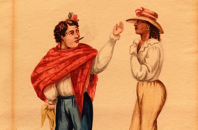 Pareja de baile con traje típico — Pancho Fierro