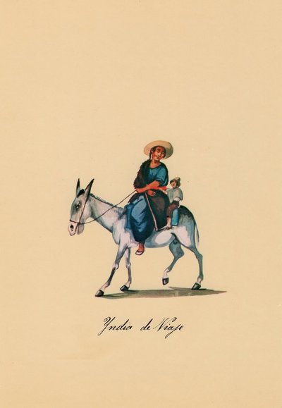 Indio de viaje con niño en burro — Pancho Fierro