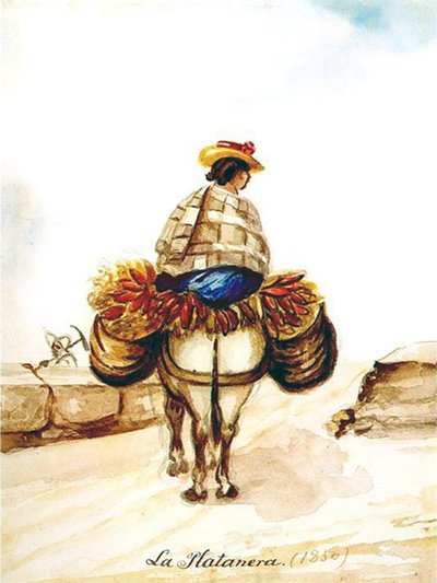 Mujer con sombrero y manta a caballo — Pancho Fierro