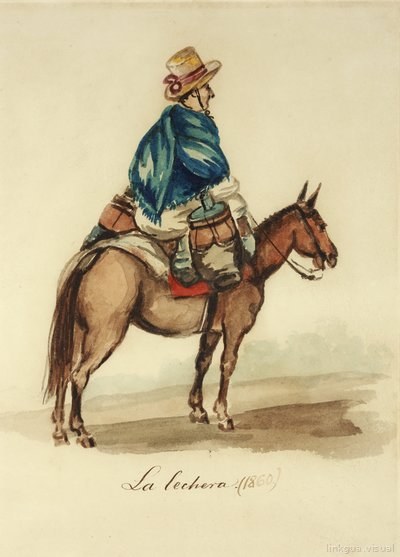 Lechera a caballo con cántaros.