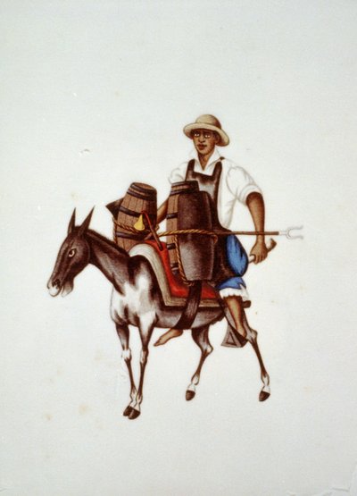 Hombre con burro y barriles — Pancho Fierro