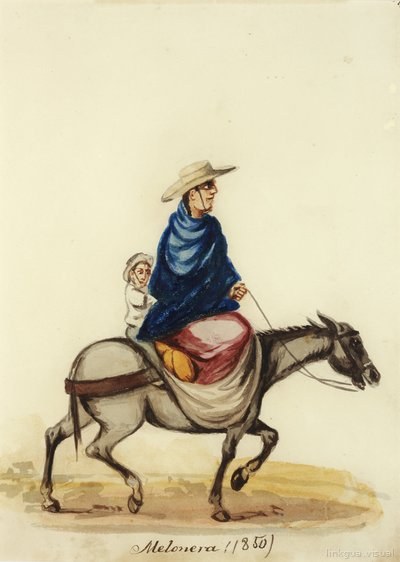 Mujer y niño en burro