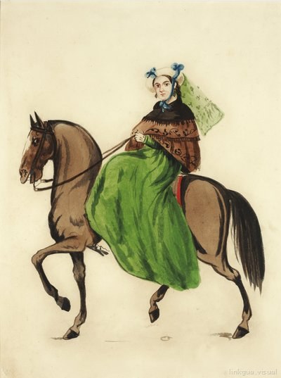 Mujer a caballo con traje típico