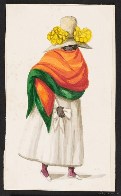Mujer con sombrero y chal colorido