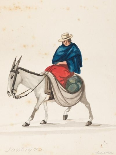 Hombre con poncho y sombrero en burro — Pancho Fierro
