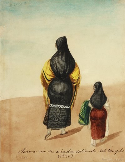 Señora con su criada saliendo del templo