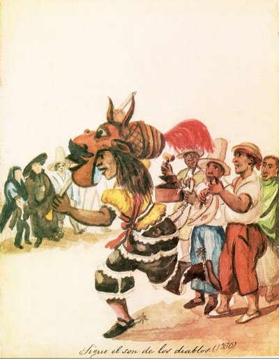 Danza de diablos con música y espectadores — Pancho Fierro