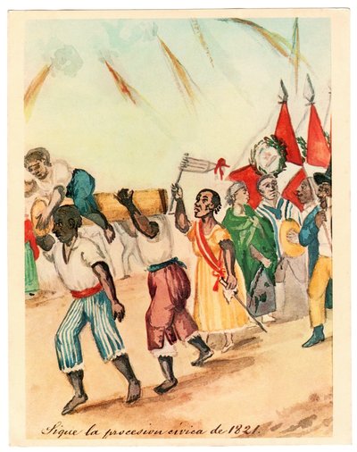 Procesión cívica con banderas y música — Pancho Fierro