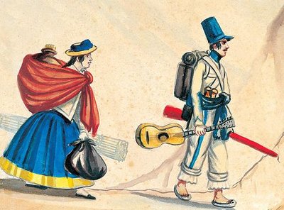 Viajeros con equipaje y guitarra — Pancho Fierro