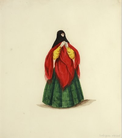 Mujer con velo y falda verde