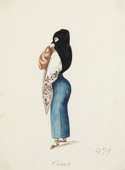 Mujer con velo negro y falda azul — Pancho Fierro