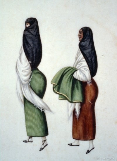 Mujeres limeñas con mantillas y polleras